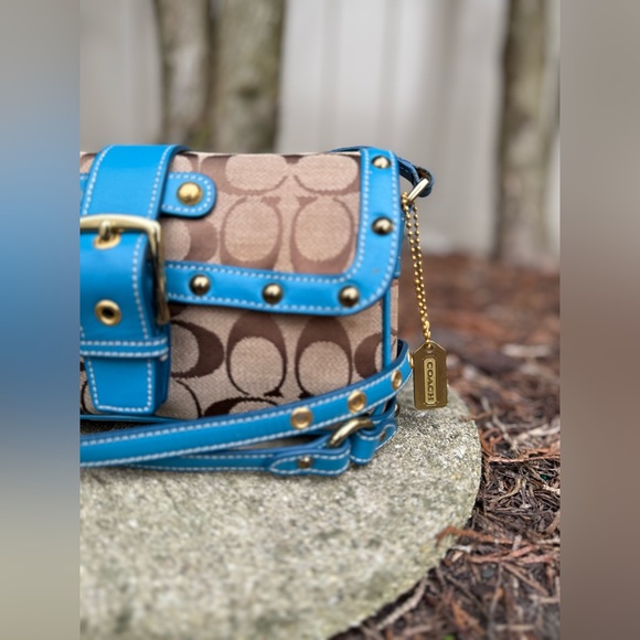 Vintage Coach Studded Blue Crossbody New - Picture 2 of 16